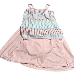 Pink and Blue Striped Women's Tankini Skirt Swimsuit